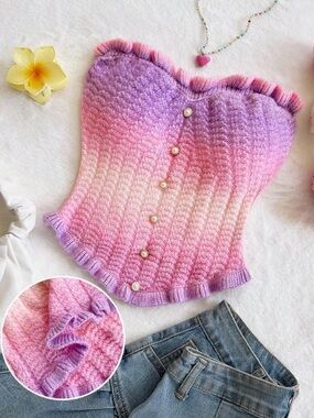 Pink to Lavender Ombre Knit Corset Top